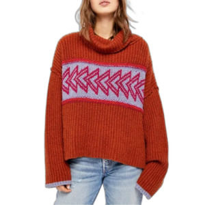Free People ‘Greater than Sweater’ Chunky Knit in Lavender & Rust Orange Size XS